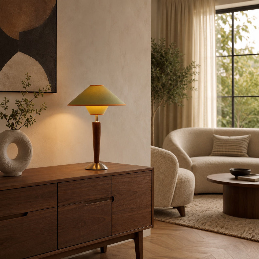 Modern Table Lamp with Wooden Base and Fabric Shade Plug-in Adjustable Dimmable 40W E26/E27 | ribuella