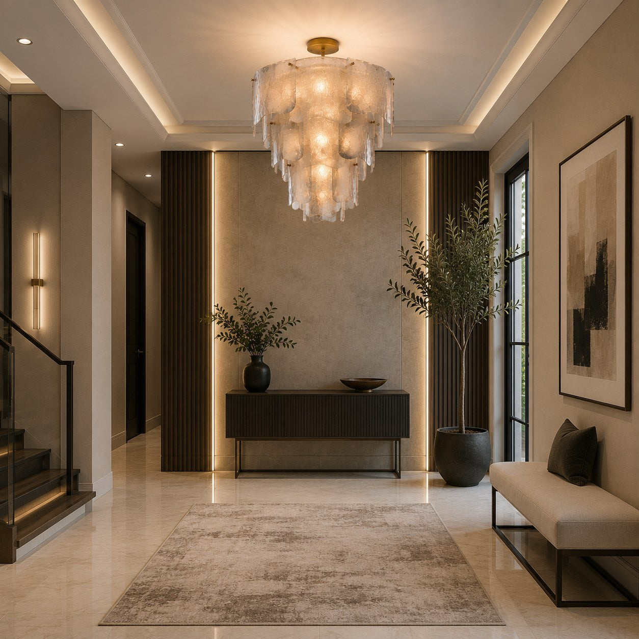 Candelabru modern din sticlă, cu niveluri, corp de iluminat suspendat reglabil, metalic, cu LED, pentru sufragerii | ribuella