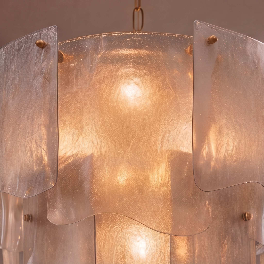 Candelabru modern din sticlă, cu niveluri, corp de iluminat suspendat reglabil, metalic, cu LED, pentru sufragerii | ribuella