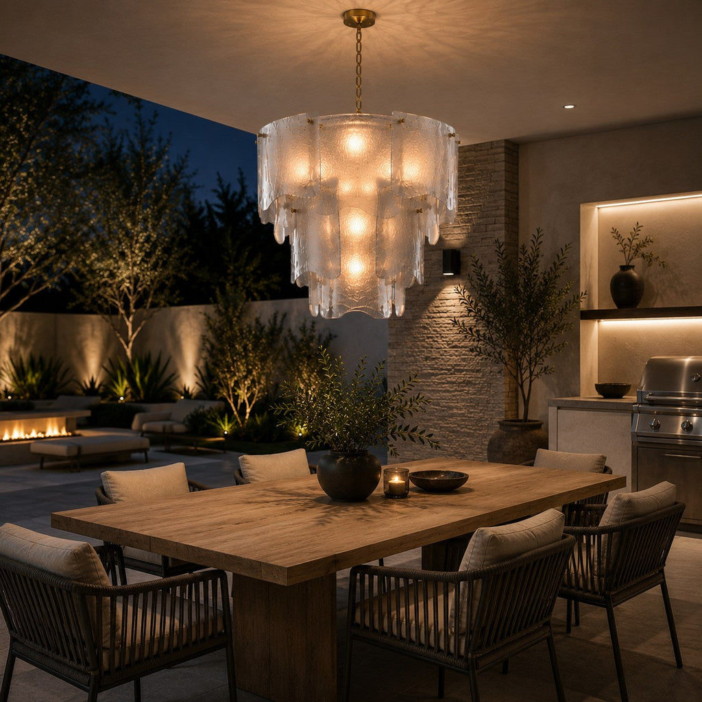 Candelabru modern din sticlă, cu niveluri, corp de iluminat suspendat reglabil, metalic, cu LED, pentru sufragerii | ribuella