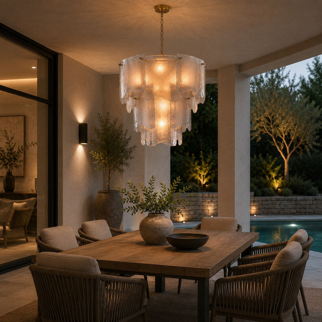 Candelabru modern din sticlă, cu niveluri, corp de iluminat suspendat reglabil, metalic, cu LED, pentru sufragerii | ribuella