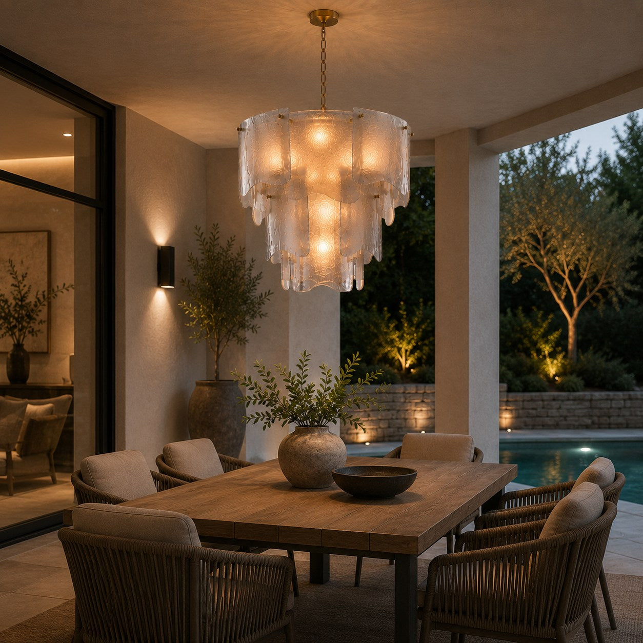 Candelabru modern din sticlă, cu niveluri, corp de iluminat suspendat reglabil, metalic, cu LED, pentru sufragerii | ribuella