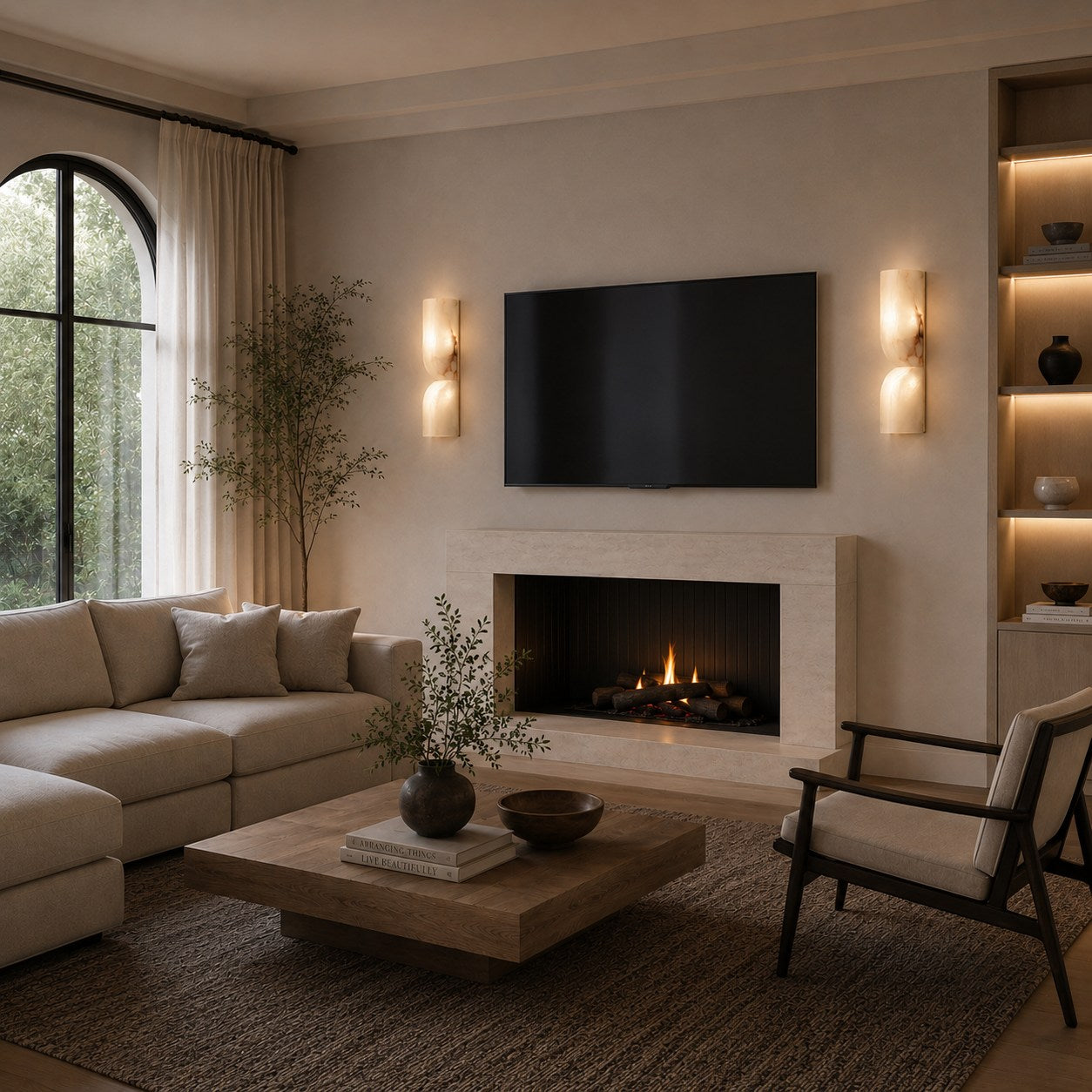 Moderne Wandleuchte, wandmontierte Alabaster-Wandleuchte mit Kupferakzenten, LED-Warmlicht für eine angenehme Atmosphäre | ribuella