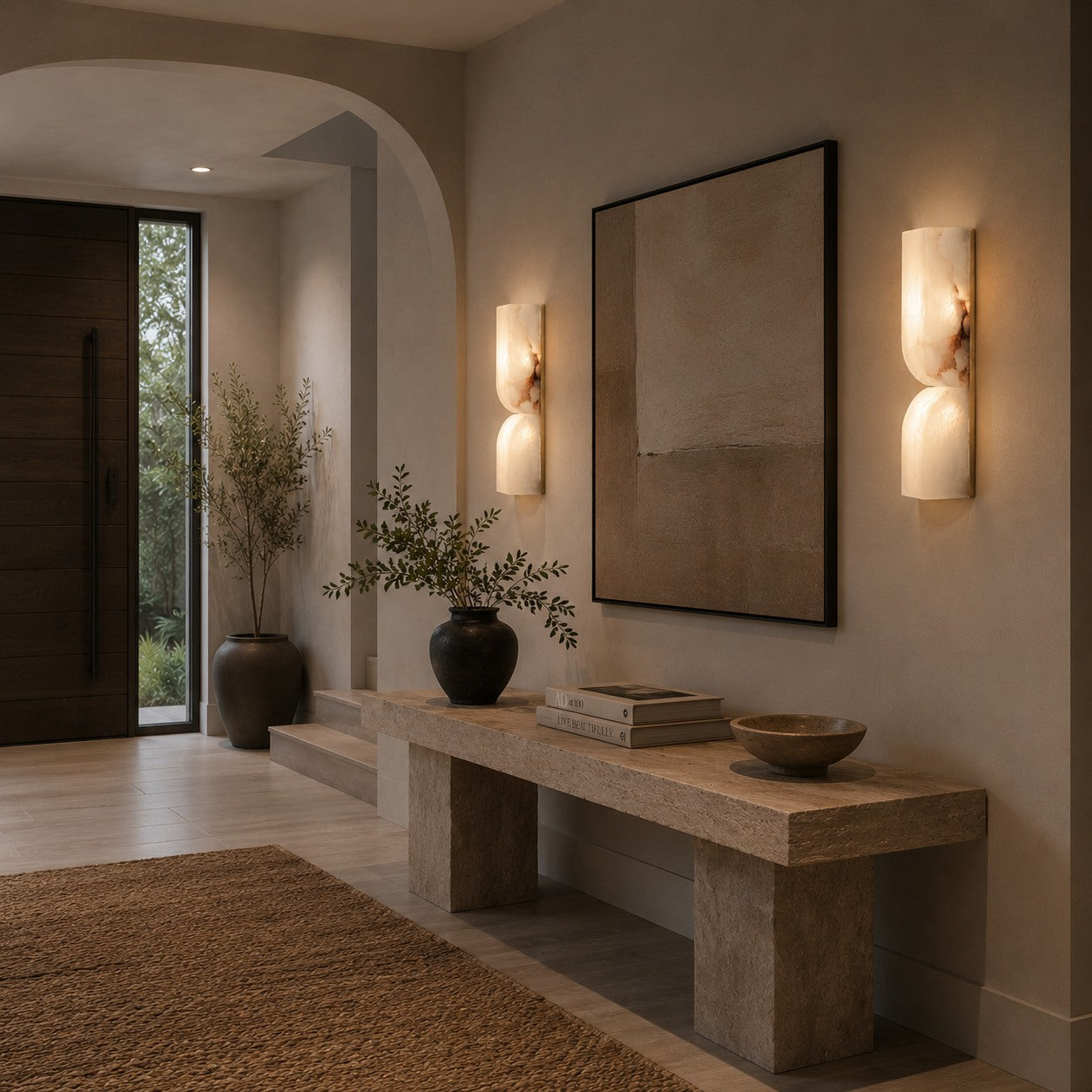 Moderne Wandleuchte, wandmontierte Alabaster-Wandleuchte mit Kupferakzenten, LED-Warmlicht für eine angenehme Atmosphäre | ribuella