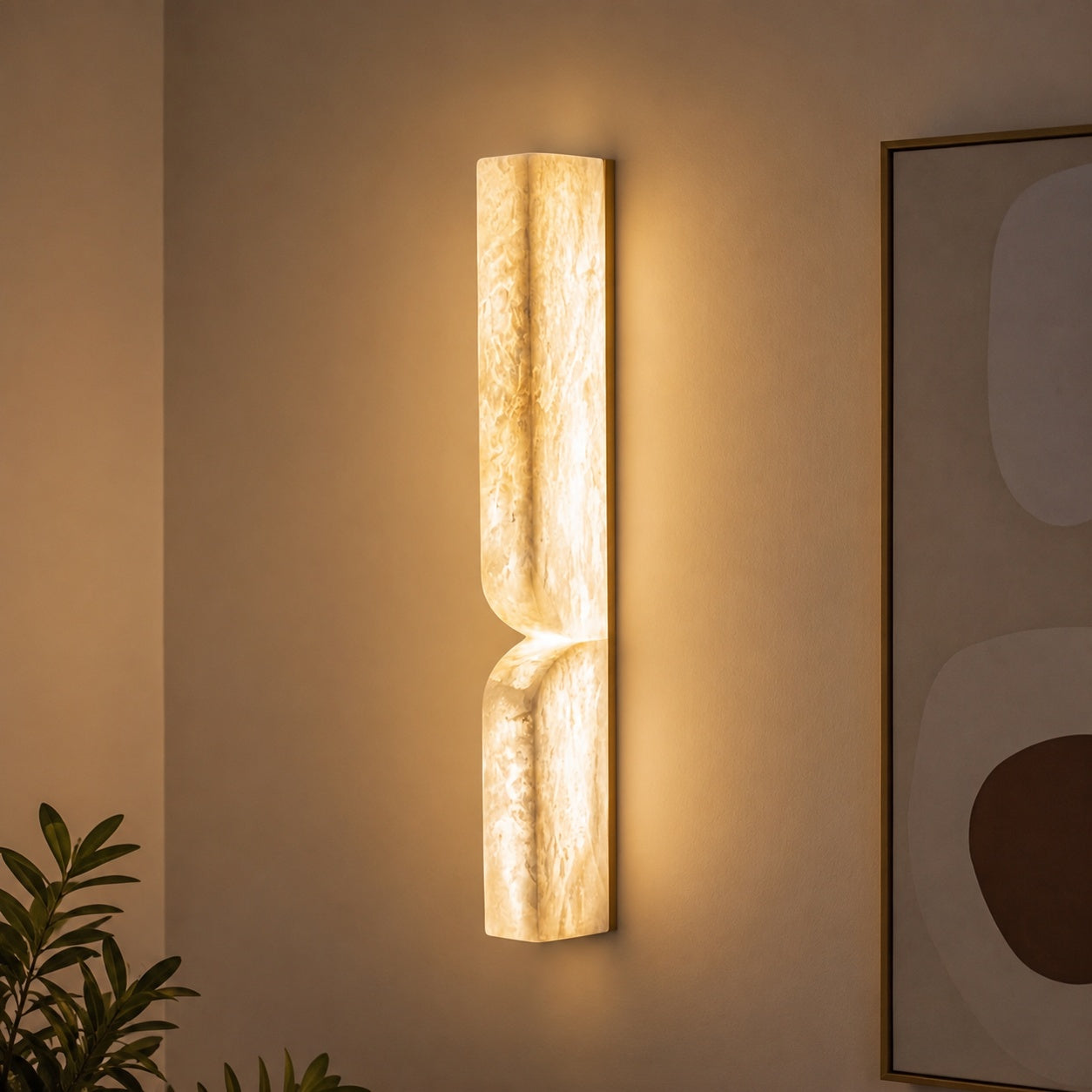 Moderne Wandleuchte, wandmontierte Alabaster-Wandleuchte mit Kupferakzenten, LED-Warmlicht für eine angenehme Atmosphäre | ribuella