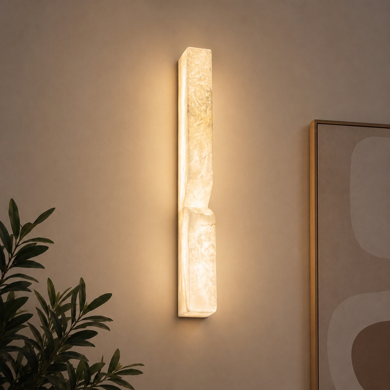 Moderne Wandleuchte, wandmontierte Alabaster-Wandleuchte mit Kupferakzenten, LED-Warmlicht für eine angenehme Atmosphäre | ribuella