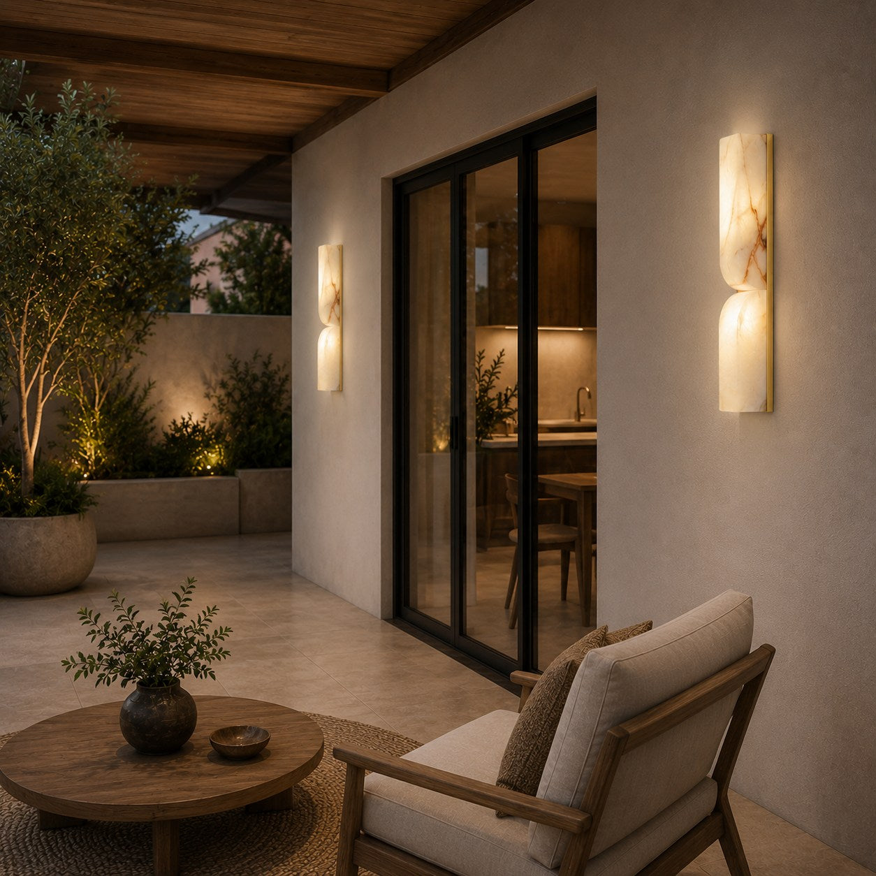 Moderne Wandleuchte, wandmontierte Alabaster-Wandleuchte mit Kupferakzenten, LED-Warmlicht für eine angenehme Atmosphäre | ribuella