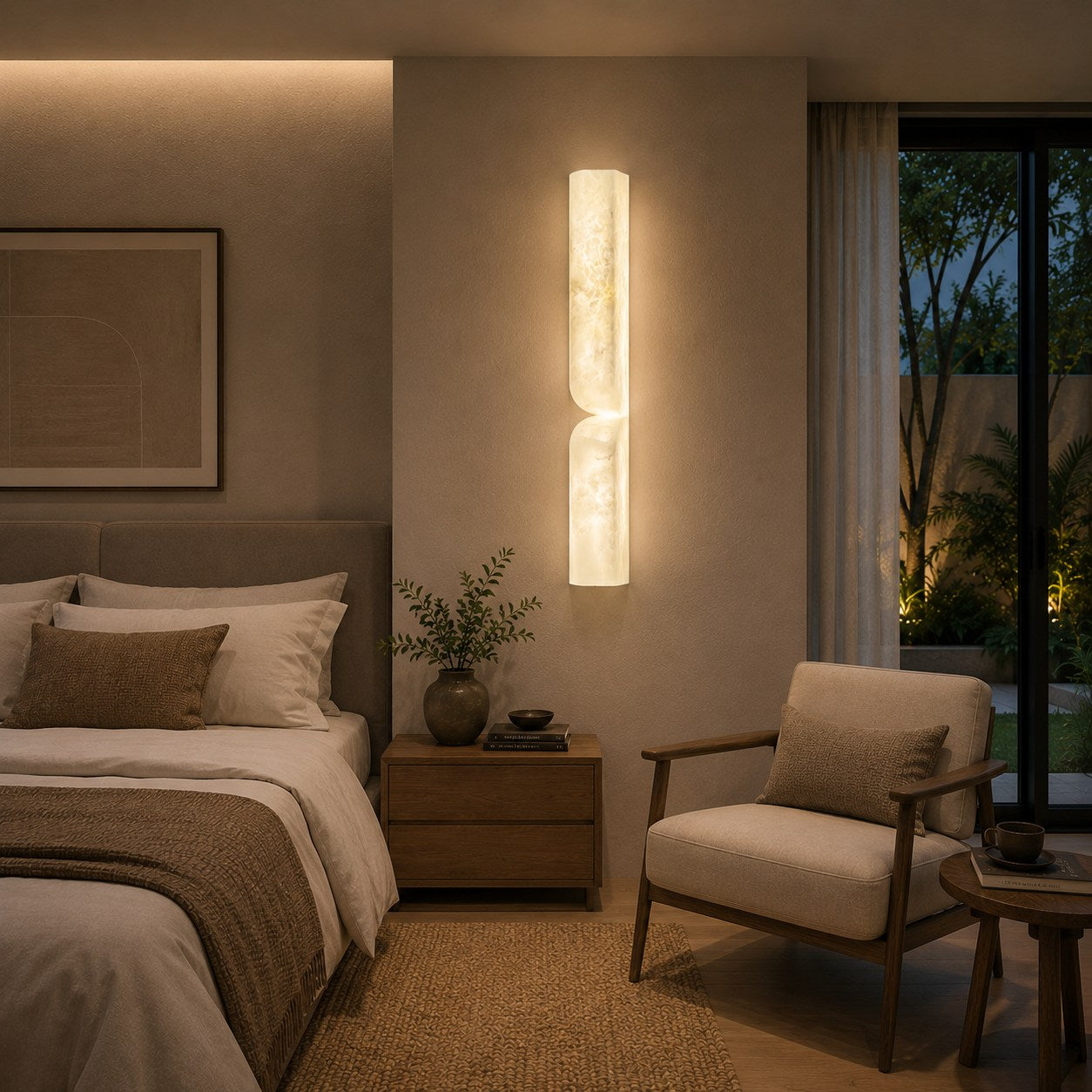 Moderne Wandleuchte, wandmontierte Alabaster-Wandleuchte mit Kupferakzenten, LED-Warmlicht für eine angenehme Atmosphäre | ribuella