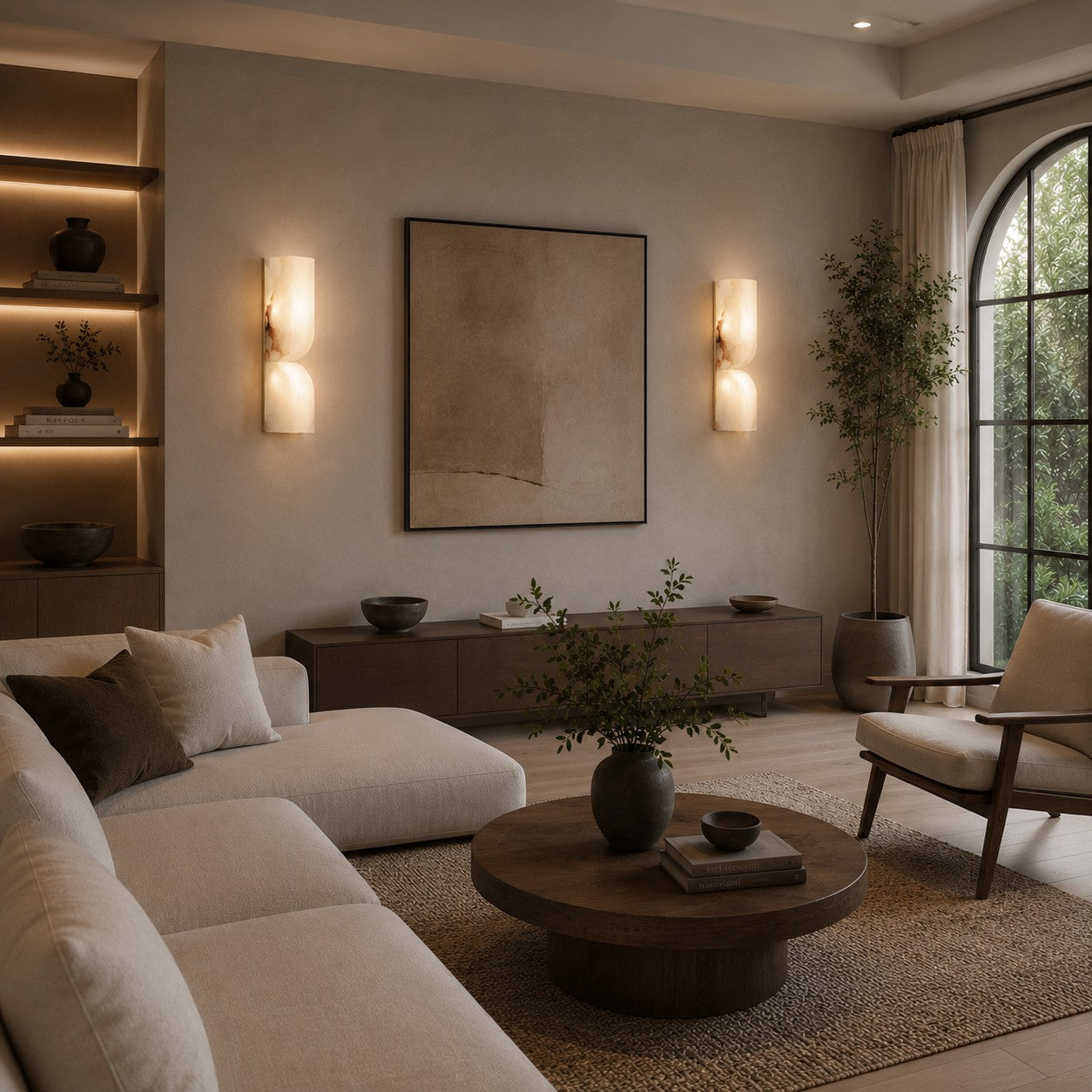 Moderne Wandleuchte, wandmontierte Alabaster-Wandleuchte mit Kupferakzenten, LED-Warmlicht für eine angenehme Atmosphäre | ribuella