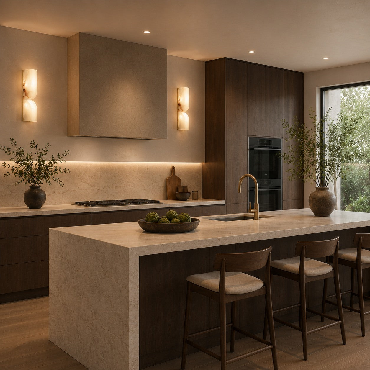 Moderne Wandleuchte, wandmontierte Alabaster-Wandleuchte mit Kupferakzenten, LED-Warmlicht für eine angenehme Atmosphäre | ribuella