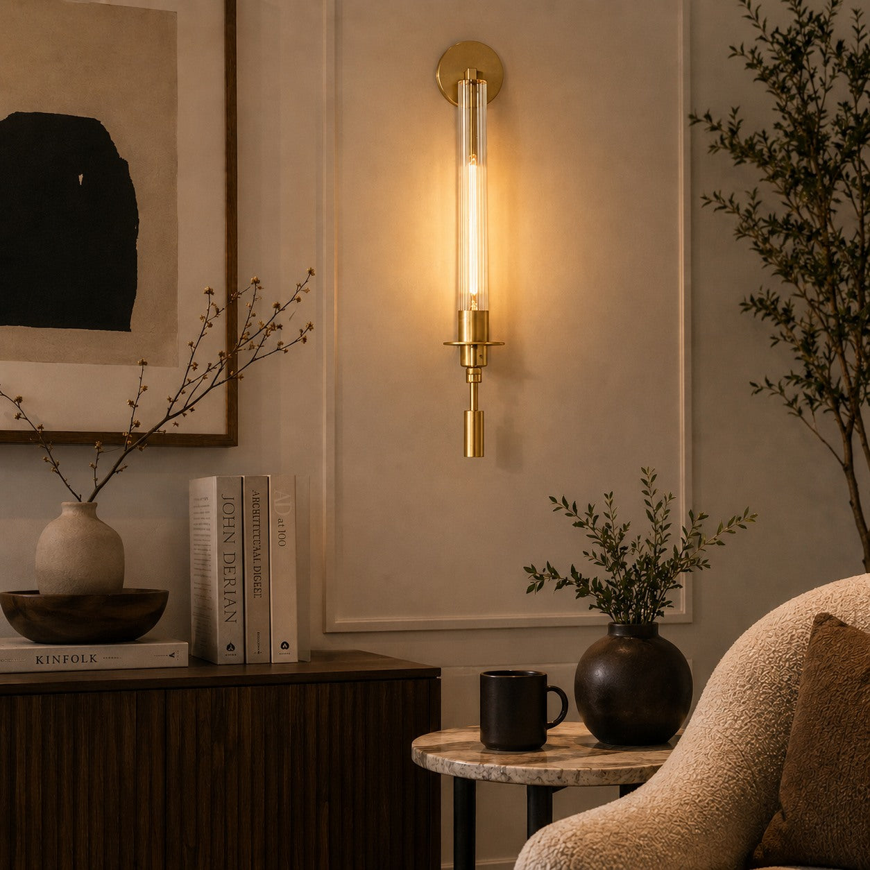 Moderne Wandleuchte zur Wandmontage mit Kupferrahmen und Klarglasschirm, dimmbare LED-Akzentleuchte | ribuella