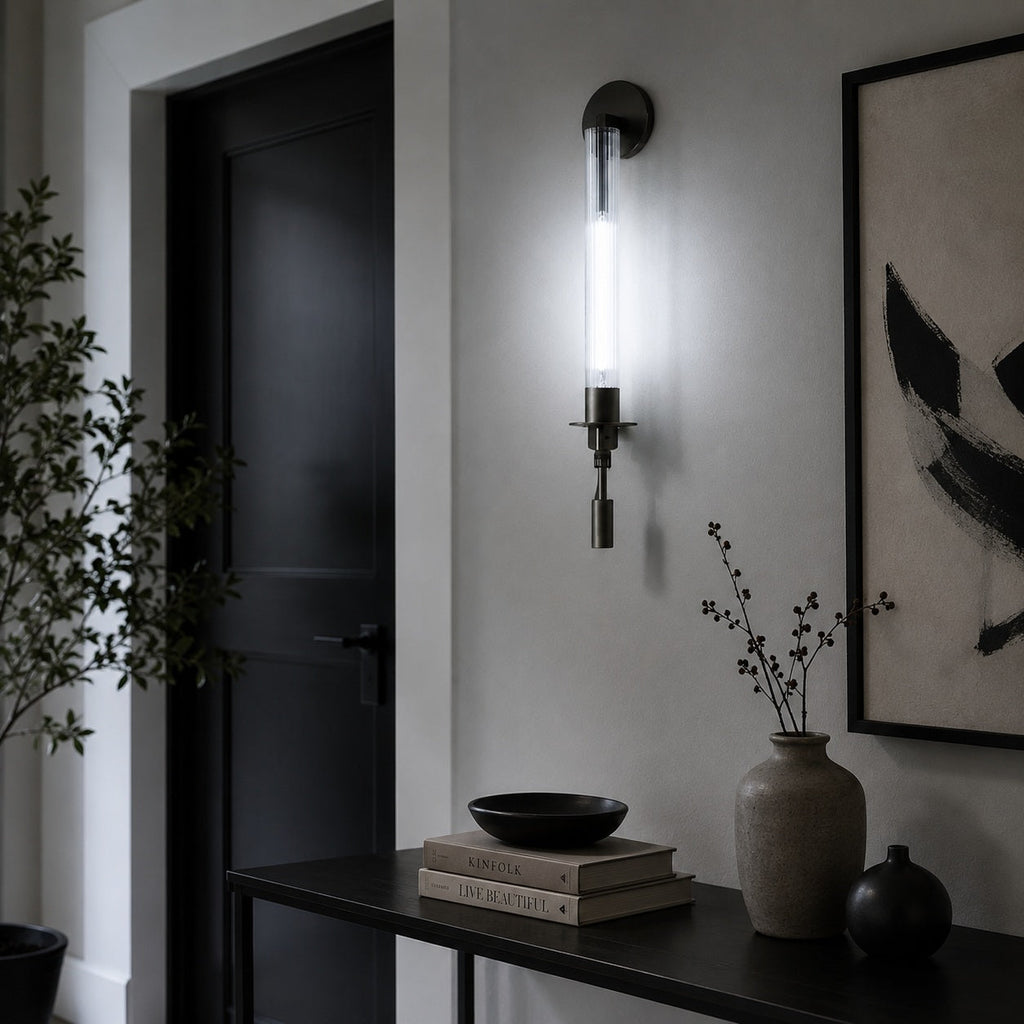 Moderne Wandleuchte zur Wandmontage mit Kupferrahmen und Klarglasschirm, dimmbare LED-Akzentleuchte | ribuella