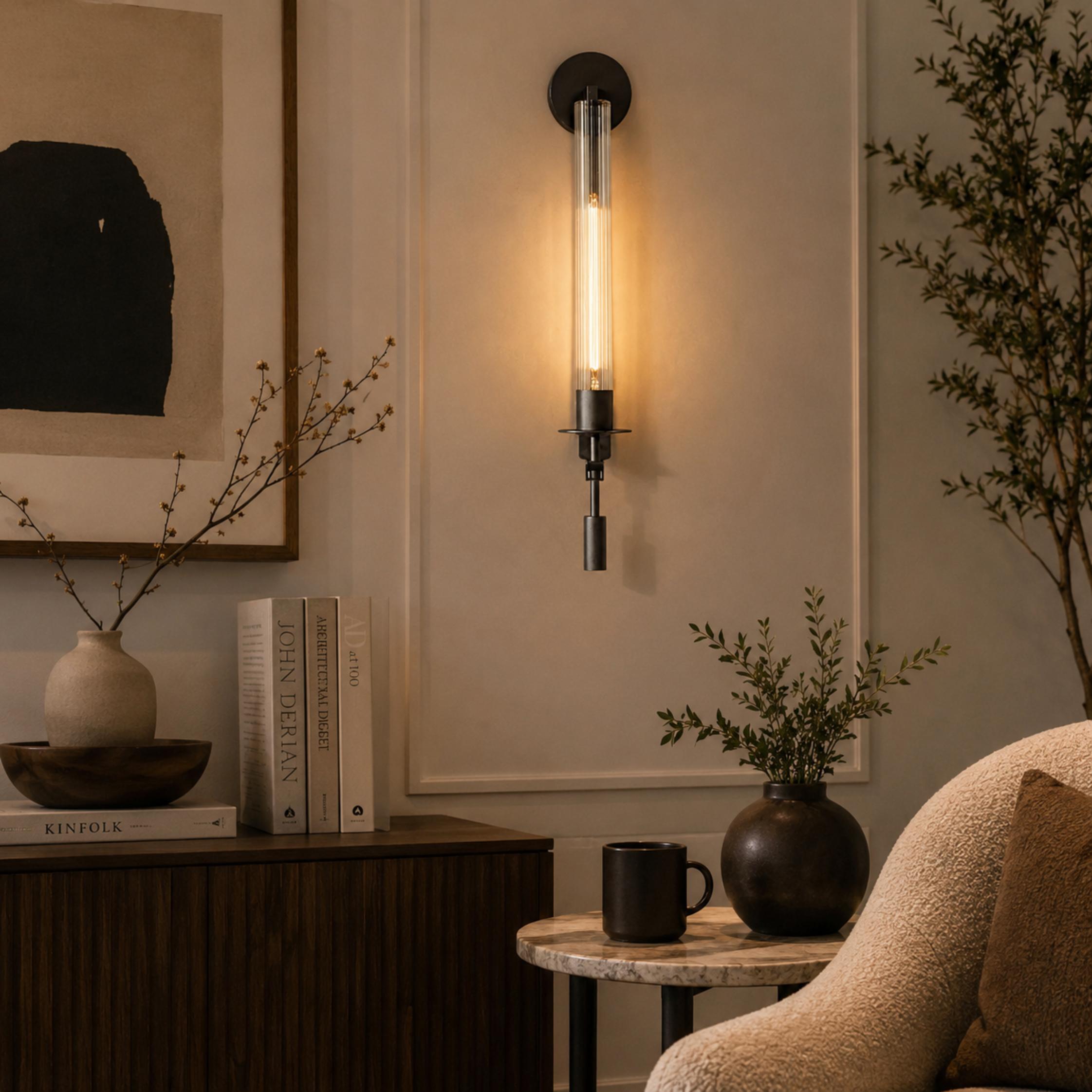Moderne Wandleuchte zur Wandmontage mit Kupferrahmen und Klarglasschirm, dimmbare LED-Akzentleuchte | ribuella