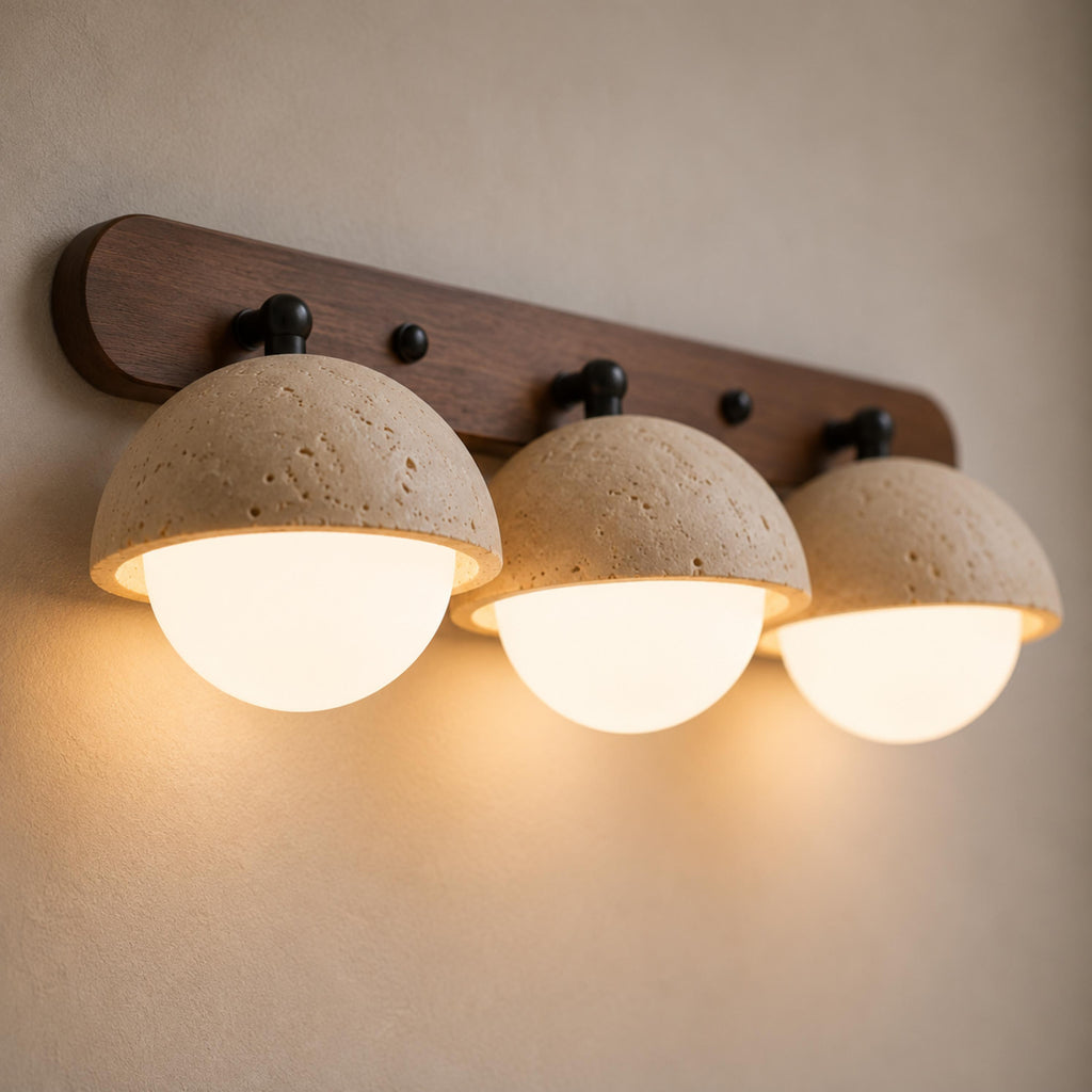 Modern Wall Sconce Lighting with Pull Chain Yellow Travertine and Glass LED Indoor Light | ribuella