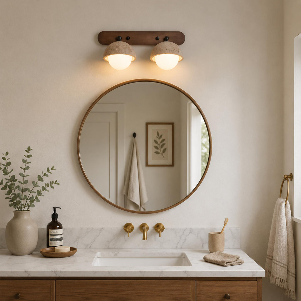 Modern Wall Sconce Lighting with Pull Chain Yellow Travertine and Glass LED Indoor Light | ribuella