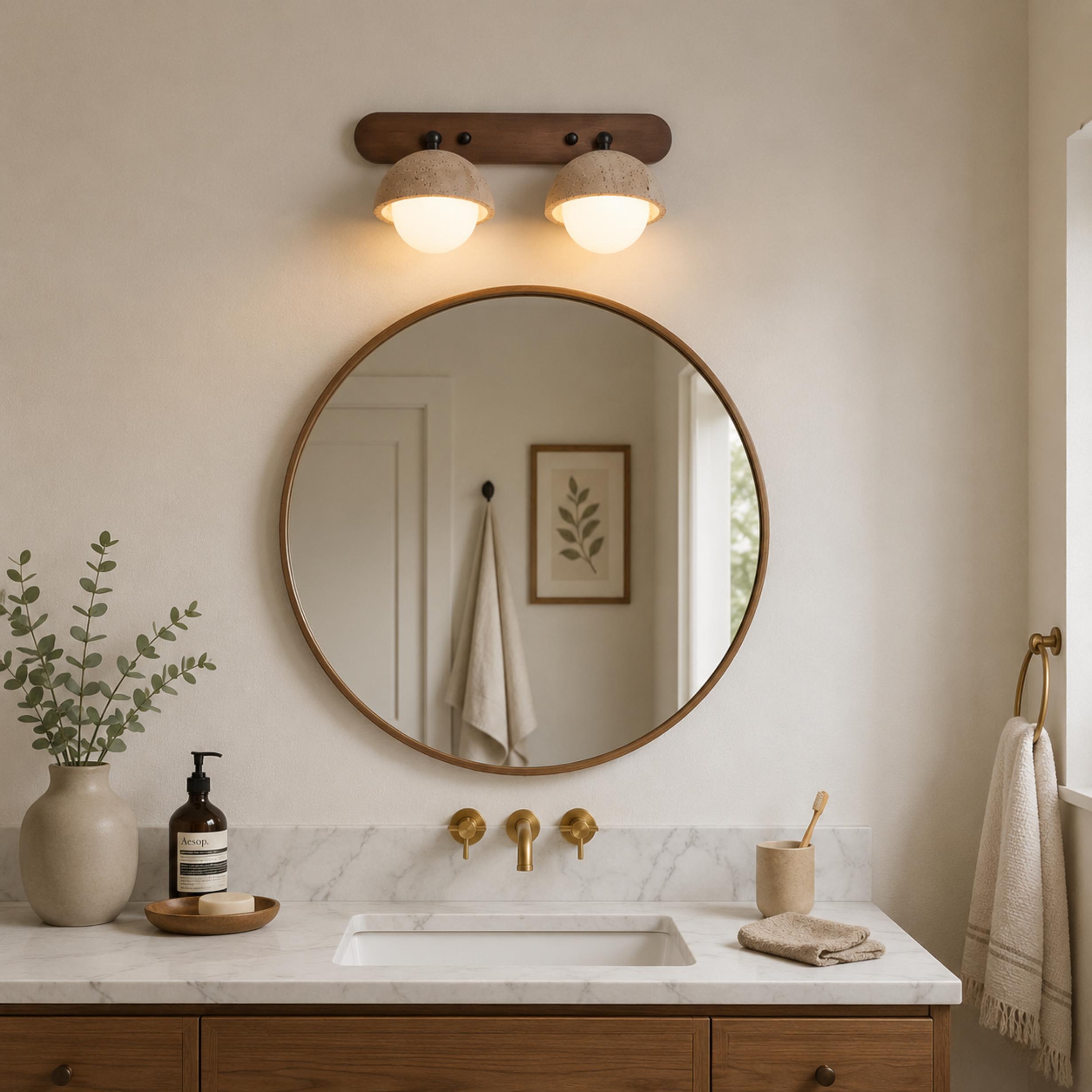 Modern Wall Sconce Lighting with Pull Chain Yellow Travertine and Glass LED Indoor Light | ribuella