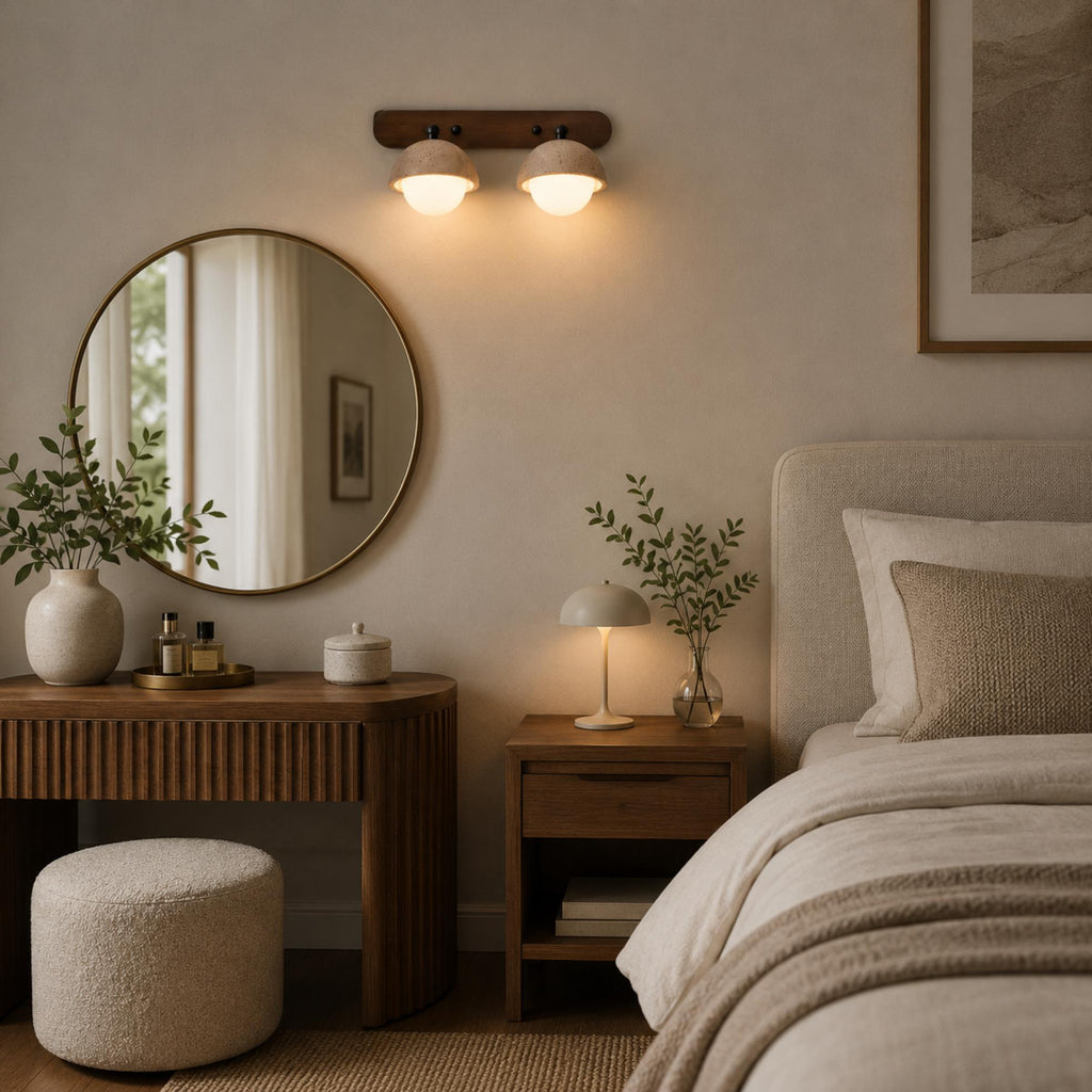 Modern Wall Sconce Lighting with Pull Chain Yellow Travertine and Glass LED Indoor Light | ribuella