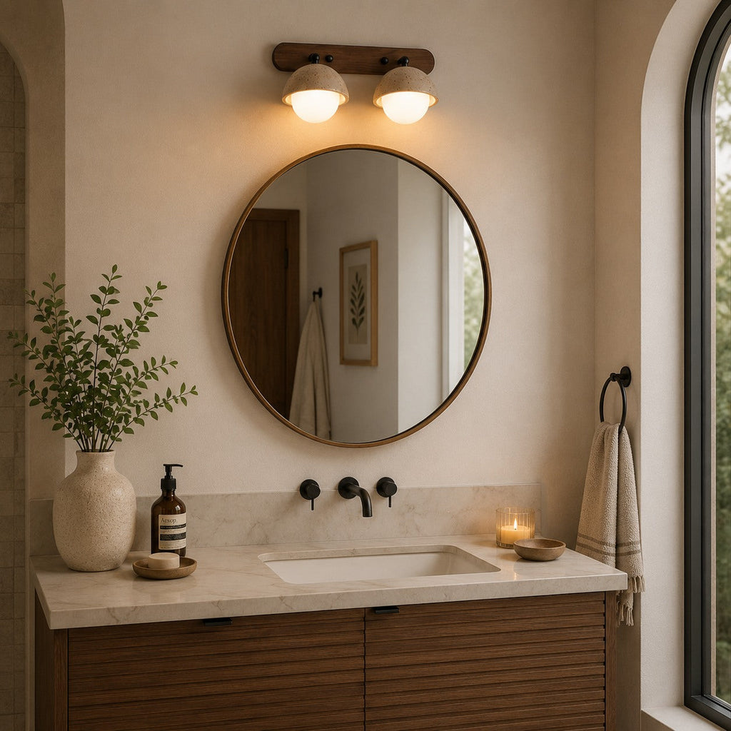 Modern Wall Sconce Lighting with Pull Chain Yellow Travertine and Glass LED Indoor Light | ribuella
