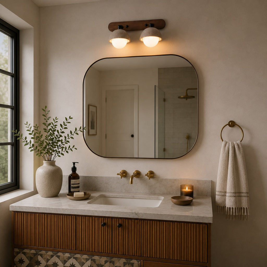 Modern Wall Sconce Lighting with Pull Chain Yellow Travertine and Glass LED Indoor Light | ribuella