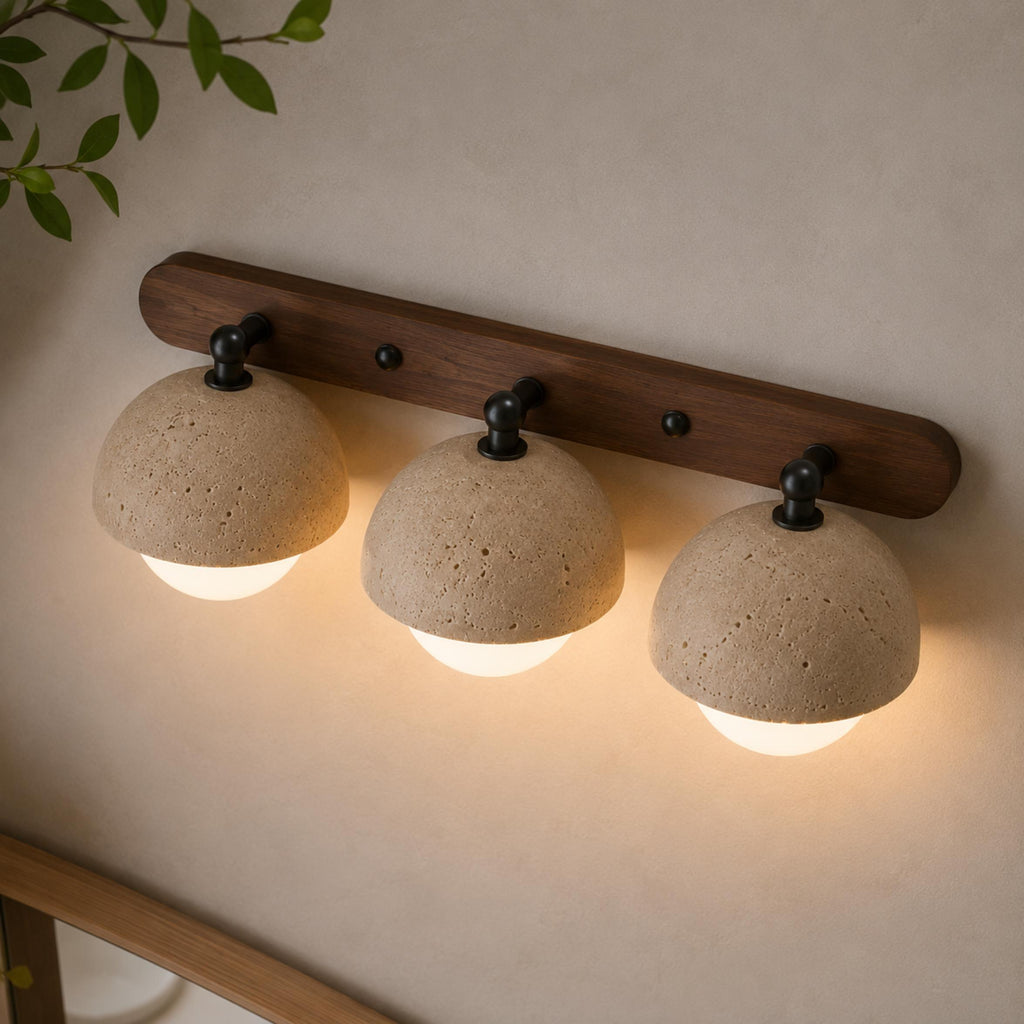 Modern Wall Sconce Lighting with Pull Chain Yellow Travertine and Glass LED Indoor Light | ribuella