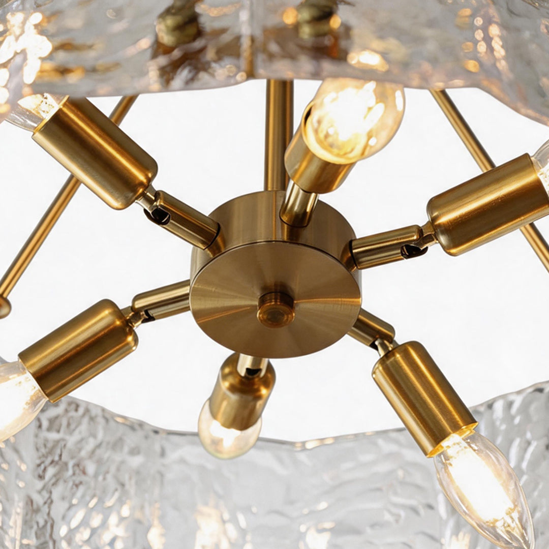 Modern Chandelier Light Adjustable Hanging Copper Frame Ripple Glass 6 or 8 Light Options | ribuella