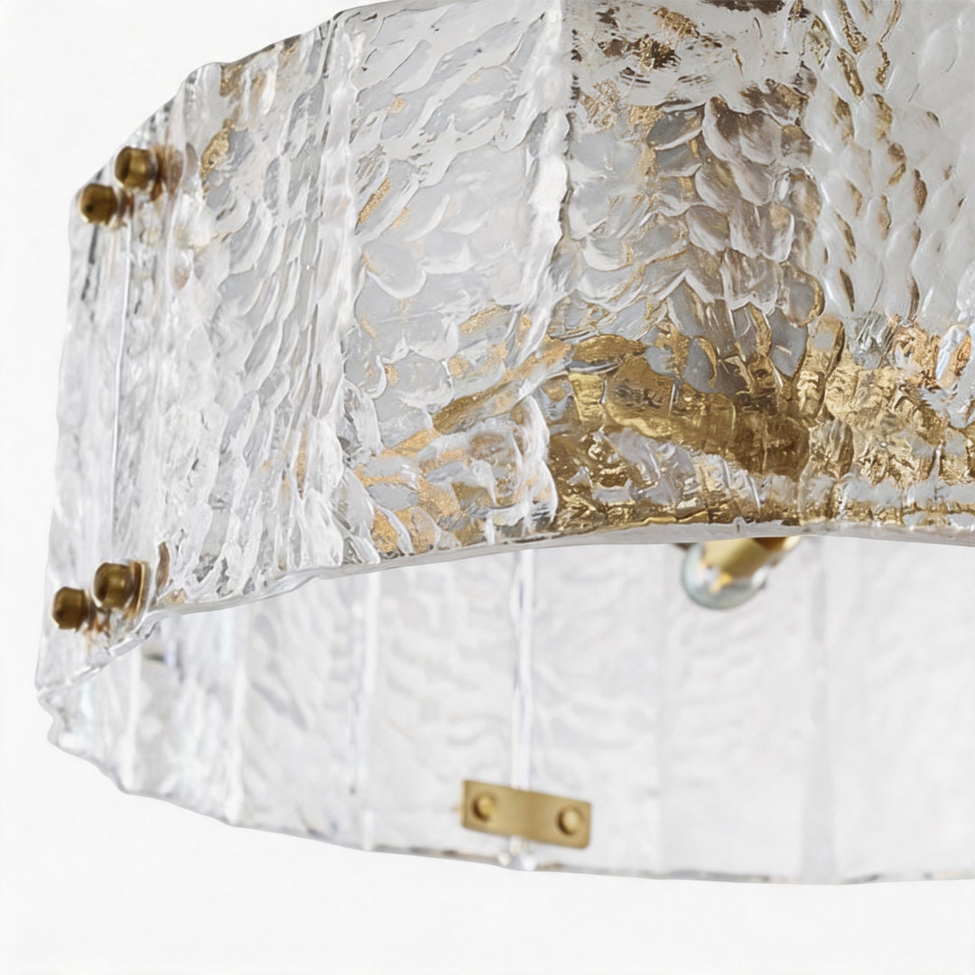 Modern Chandelier Light Adjustable Hanging Copper Frame Ripple Glass 6 or 8 Light Options | ribuella