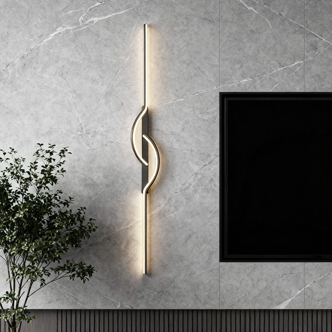 Moderne lineare Wandleuchte zur Wandmontage, schwarzes Aluminium, LED-Licht mit dimmbarem Silikonschirm | ribuella
