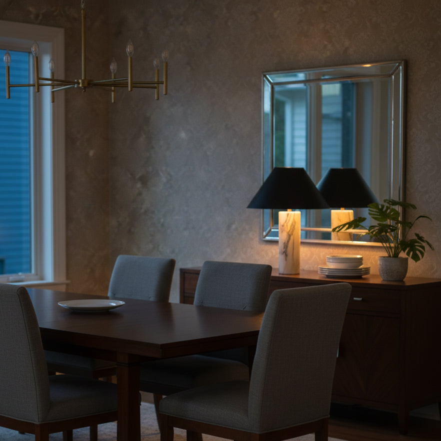 Modern Marble Table Lamp Adjustable Black Fabric Shade LED Compatible for Bedside or Desk | ribuella