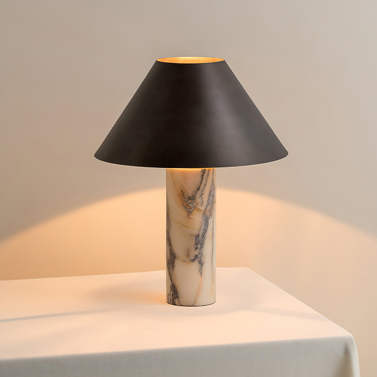 Modern Marble Table Lamp Adjustable Black Fabric Shade LED Compatible for Bedside or Desk | ribuella