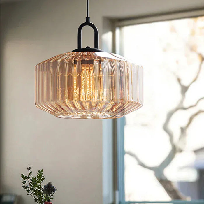 Modern Nordic Pendant Light Adjustable Hanging Glass Shade Iron Construction E27 Compatible | ribuella