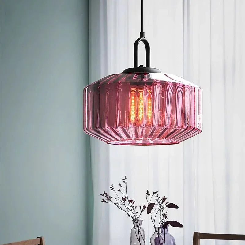 Modern Nordic Pendant Light Adjustable Hanging Glass Shade Iron Construction E27 Compatible | ribuella