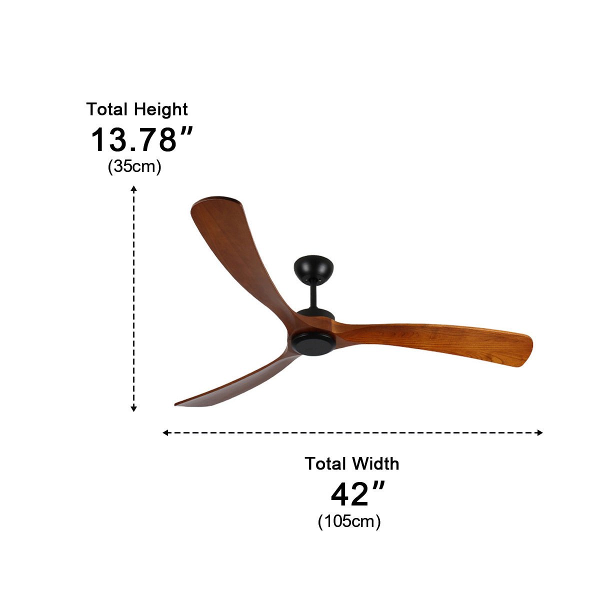 Modern Outdoor Ceiling Fan with Walnut Wood Blades IP65 Waterproof Rating and 6-Speed Motor | ribuella