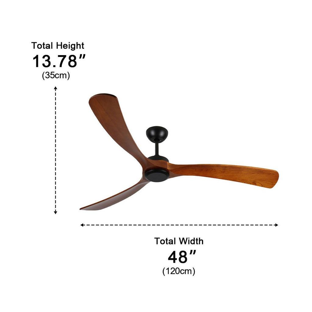 Modern Outdoor Ceiling Fan with Walnut Wood Blades IP65 Waterproof Rating and 6-Speed Motor | ribuella