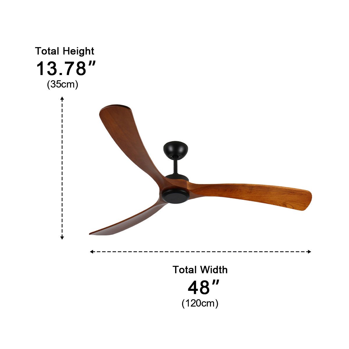 Modern Outdoor Ceiling Fan with Walnut Wood Blades IP65 Waterproof Rating and 6-Speed Motor | ribuella