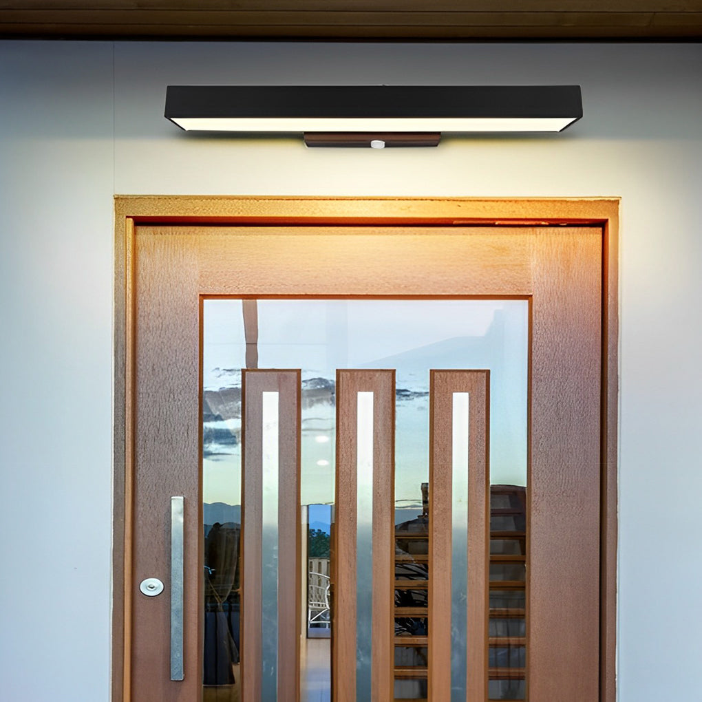 Moderne Außenwandleuchte mit LED-Bewegungsmelder, wandmontiert, schwarz, aus Edelstahl, rechteckig, 4000 K, IP65 | ribuella