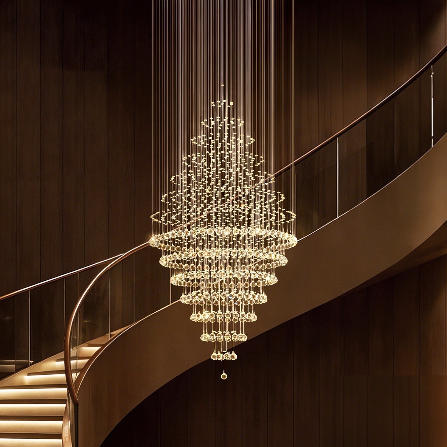 Modern Spiral Crystal Chandelier Hanging Fixture Adjustable Chrome Base LED 10 Lights 110V | ribuella