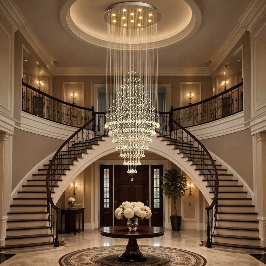 Modern Spiral Crystal Chandelier Hanging Fixture Adjustable Chrome Base LED 10 Lights 110V | ribuella