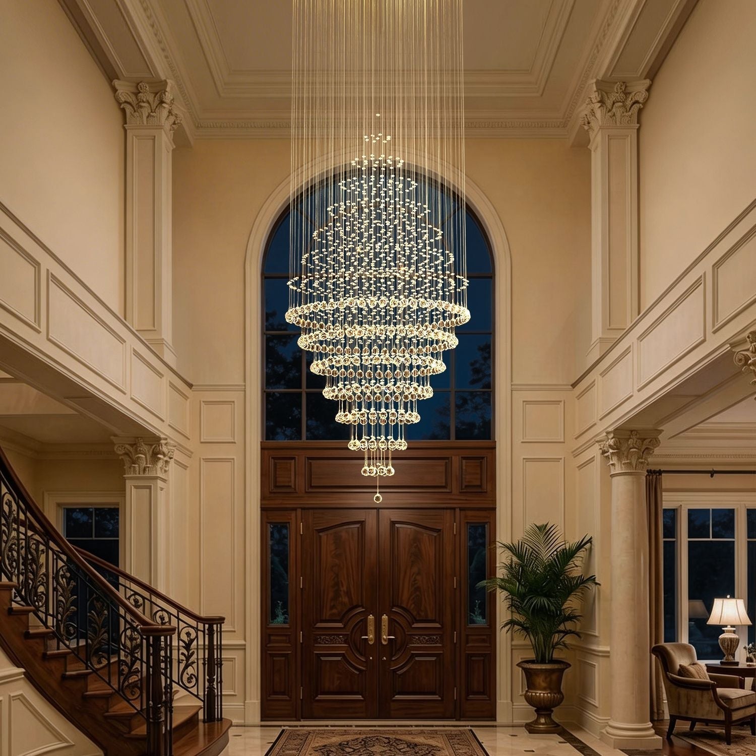 Modern Spiral Crystal Chandelier Hanging Fixture Adjustable Chrome Base LED 10 Lights 110V | ribuella
