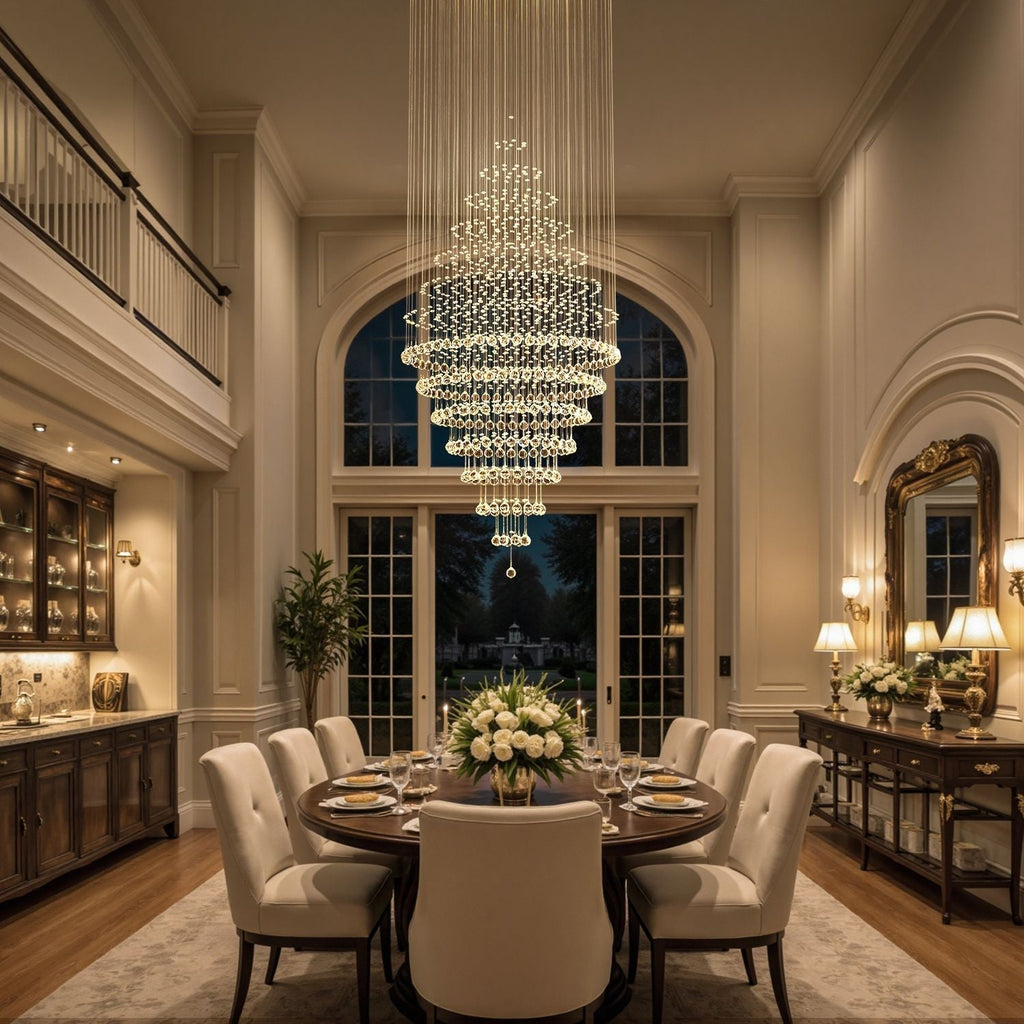 Modern Spiral Crystal Chandelier Hanging Fixture Adjustable Chrome Base LED 10 Lights 110V | ribuella