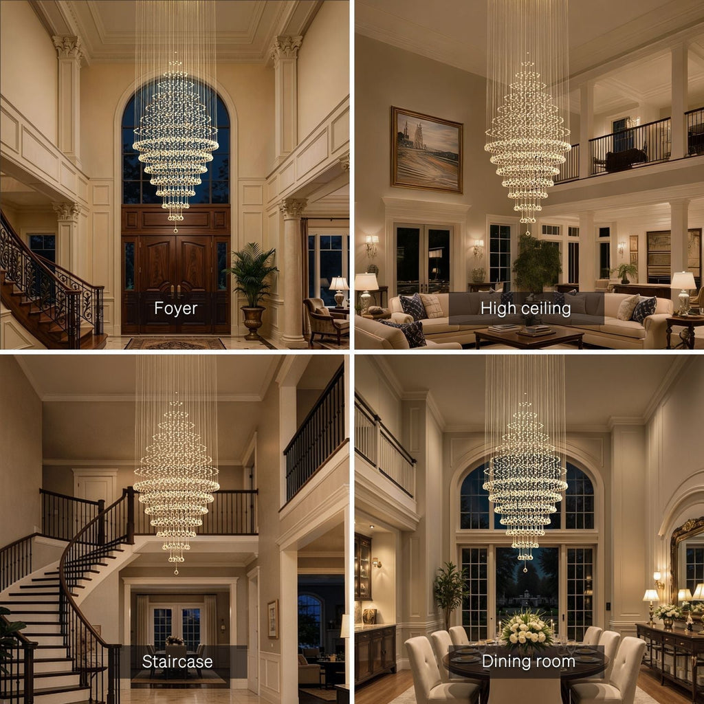 Modern Spiral Crystal Chandelier Hanging Fixture Adjustable Chrome Base LED 10 Lights 110V | ribuella
