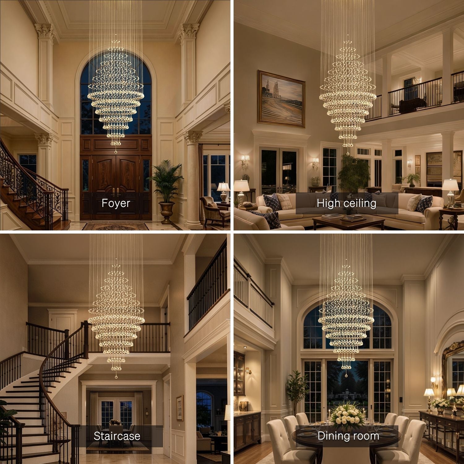 Modern Spiral Crystal Chandelier Hanging Fixture Adjustable Chrome Base LED 10 Lights 110V | ribuella