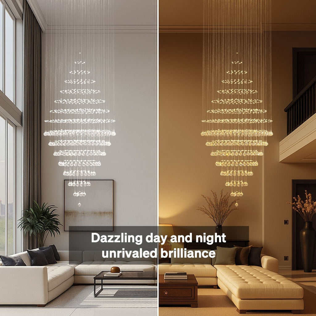 Modern Spiral Crystal Chandelier Hanging Fixture Adjustable Chrome Base LED 10 Lights 110V | ribuella