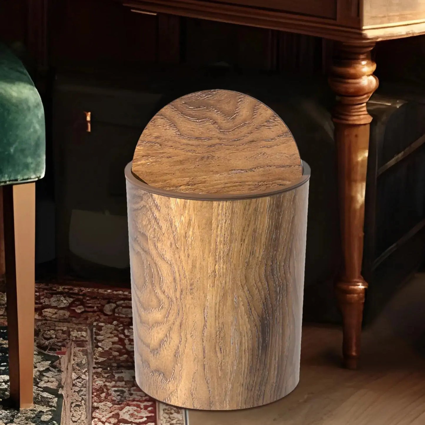 Trash Bin with Swing Lid - Wood Look - Quiet and Hygienic | ribuella
