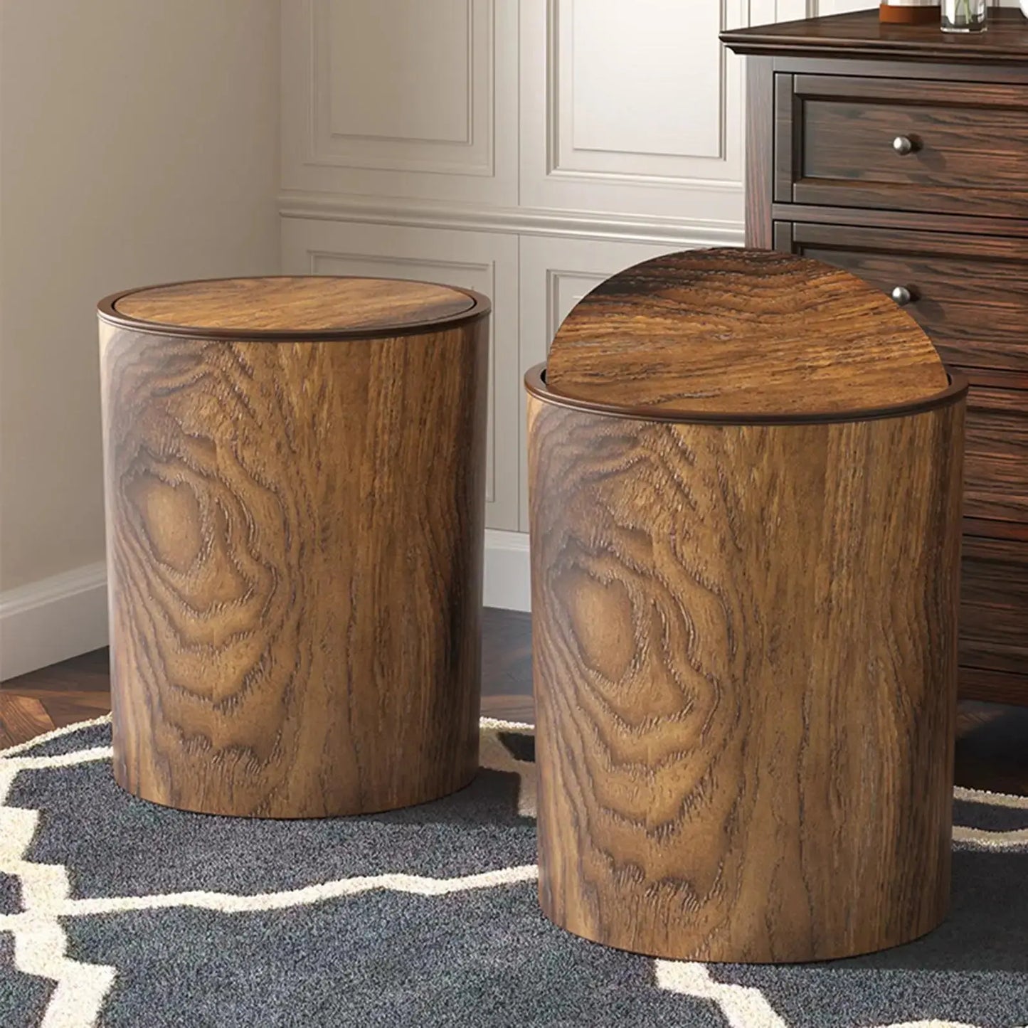 Trash Bin with Swing Lid - Wood Look - Quiet and Hygienic | ribuella