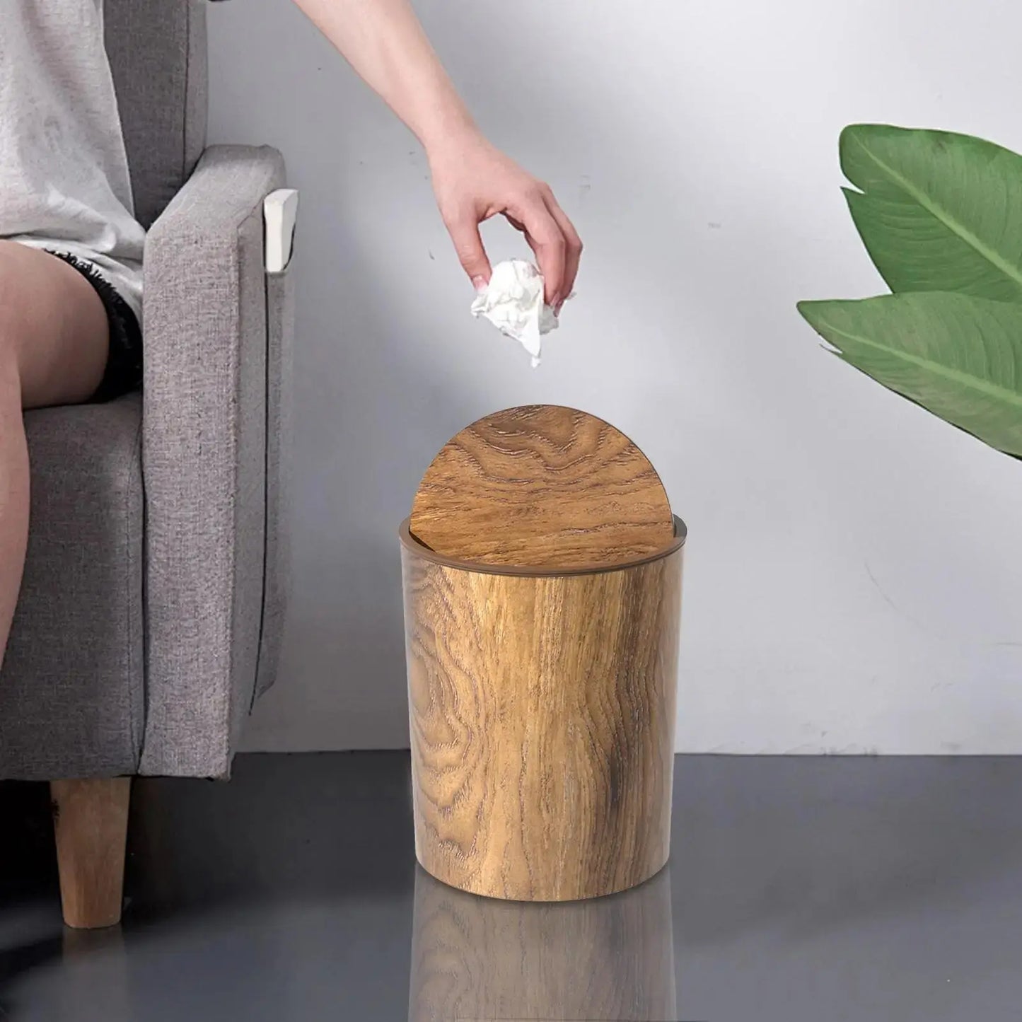 Trash Bin with Swing Lid - Wood Look - Quiet and Hygienic | ribuella