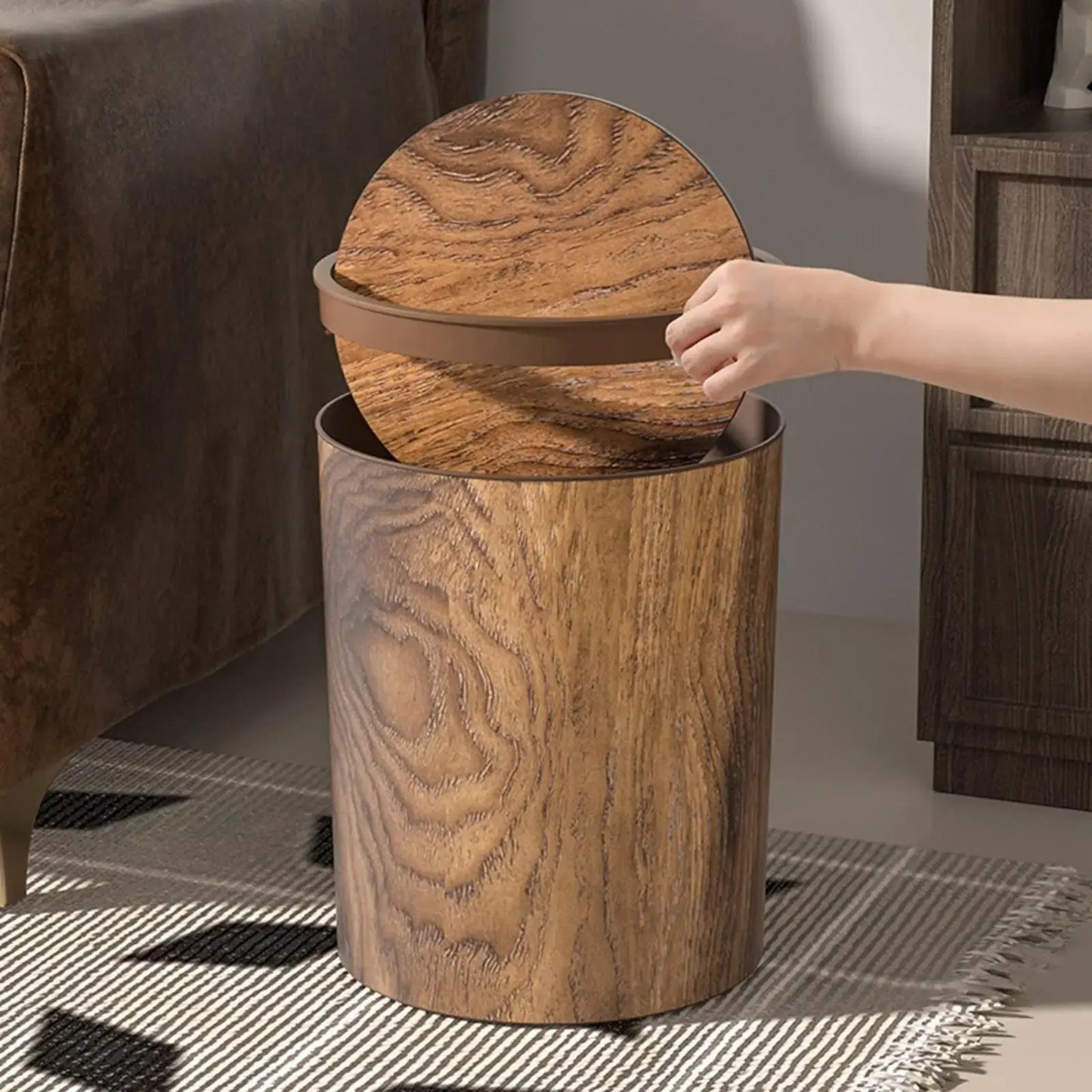 Trash Bin with Swing Lid - Wood Look - Quiet and Hygienic | ribuella