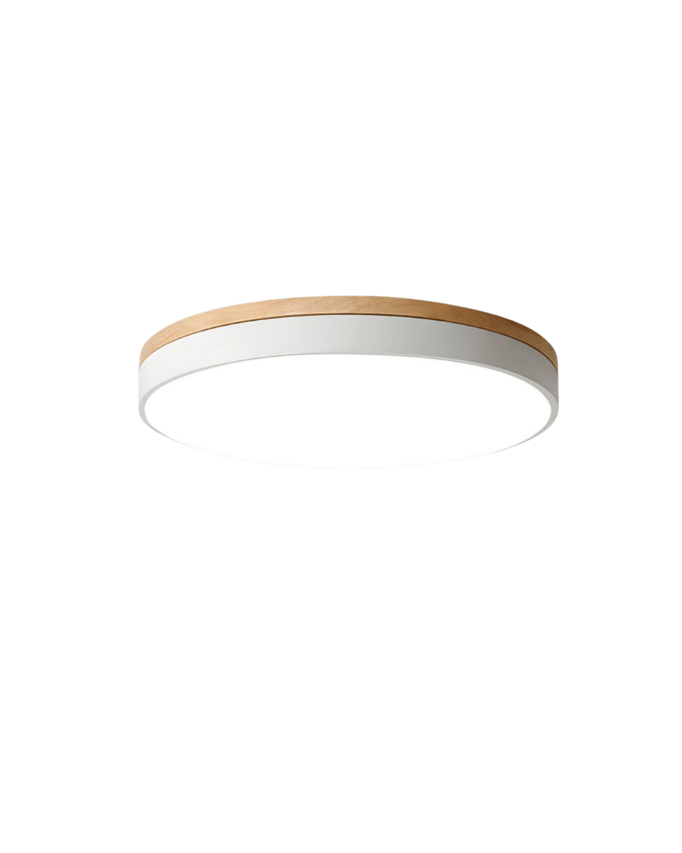 LED-Deckenlampe von SylvaLume mit Holzmaserung und grünem Rand