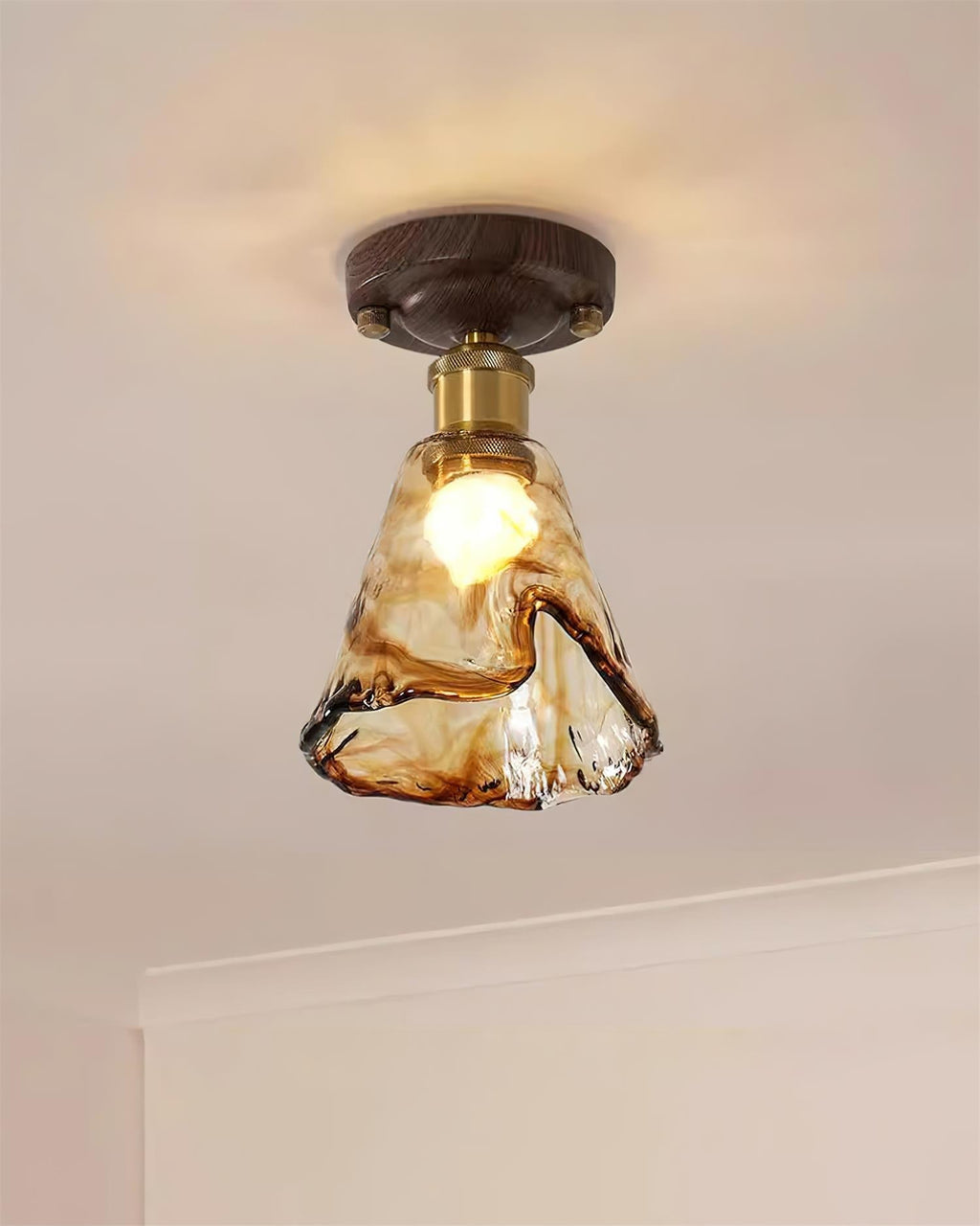 Velimo Amber Glass Flush Mount Light For Wall Or Ceiling Mounting