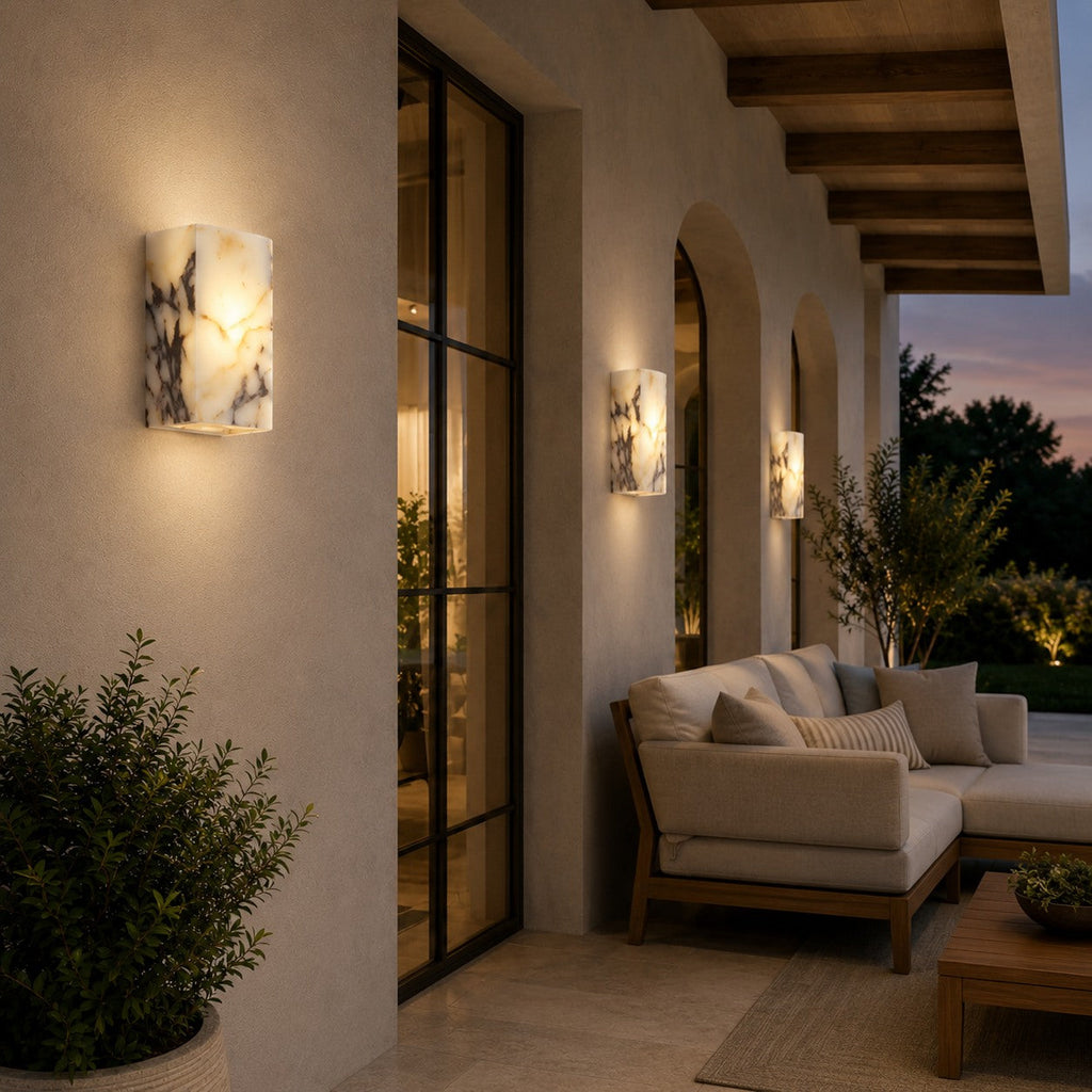 Applique murale minimaliste naturelle étanche en pierre, luminaire LED mural pour intérieur et extérieur | ribuella