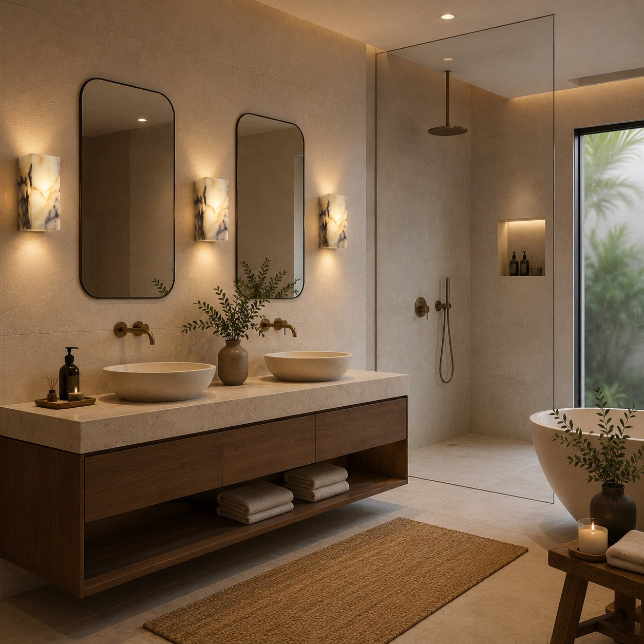 Applique murale minimaliste naturelle étanche en pierre, luminaire LED mural pour intérieur et extérieur | ribuella